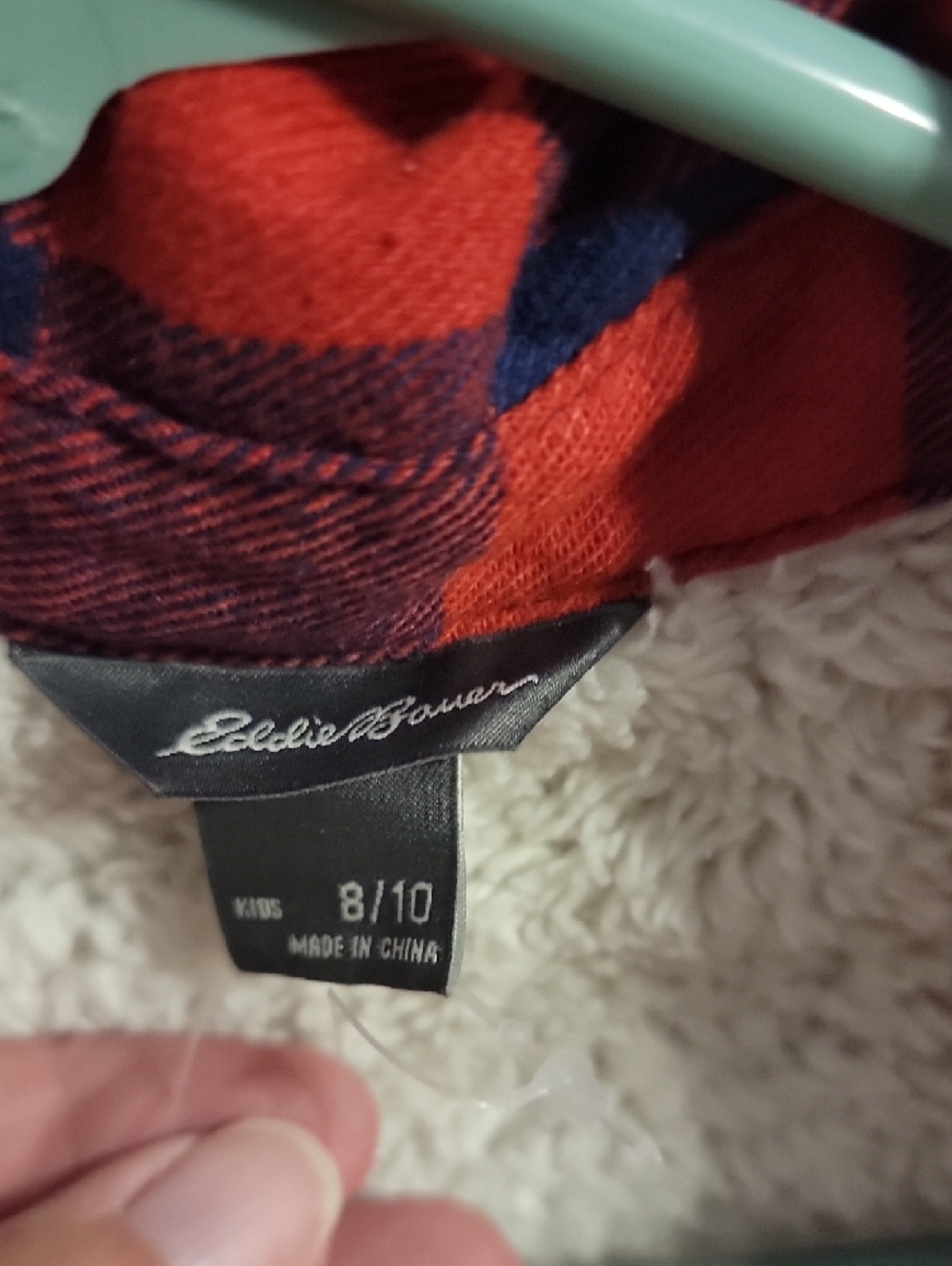 Eddie Bauer Red and Navy Plaid Sherpa Flannel - Picture 2 of 4